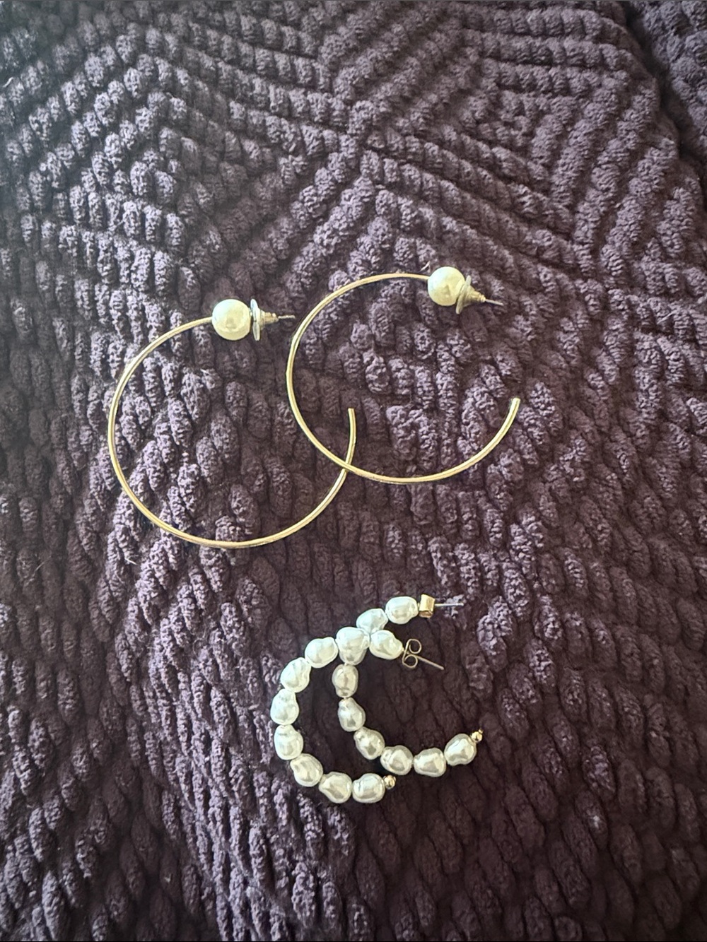 Gold Hoop Earrings with Pearl Accents - Women Jewelry